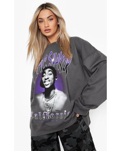 Boohoo Tupac License Oversized Jumper - Grey