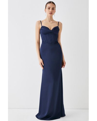 Coast Cowl Detail Satin Maxi Dress With Corset - Blue