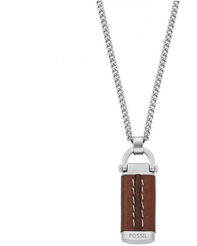 Fossil Gents Heritage D-link Stainless Steel And Leather Pendant Necklace Jf04399040 - White