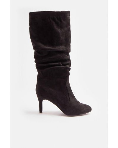 Coast Ruched Suedette Knee High Boots - Black