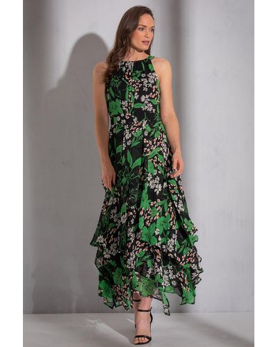 Klass Floral Printed Chiffon Layered Maxi Dress - Green