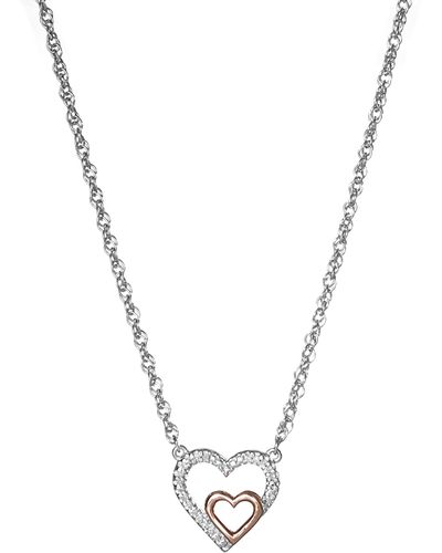 The Fine Collective Rose Gold Plate And Sterling Silver Diamond Double Heart Pendant Necklace - Blue