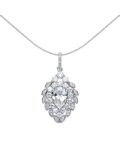 Jewelco London Silver Pear Cz Strawberry Shaped Cluster Necklace 7x10mm 18 Inch - Gvp408 - Metallic