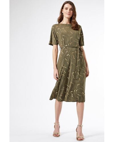 Dorothy Perkins Khaki Gold Foil Printed Dress - Green