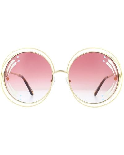 Chloé Round Gold Havana Burgundy Gradient Sunglasses - Pink