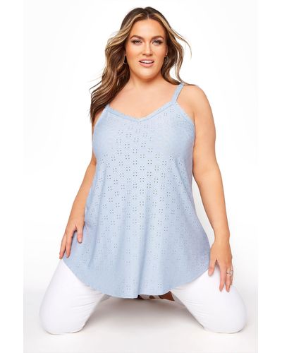 Yours Broderie Angalise Swing Cami - Blue