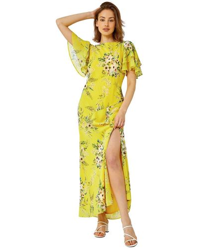 Roman Floral Tiered Sleeve Maxi Dress - Yellow