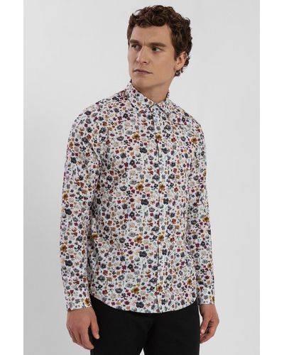 Steel & Jelly Limited Edition White Multi Floral Slim Fit Shirt - Grey