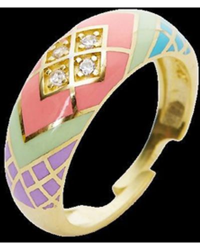 Spero London Enamel Pink Five Colour Sterling Silver Dome Ring In Gold - Black