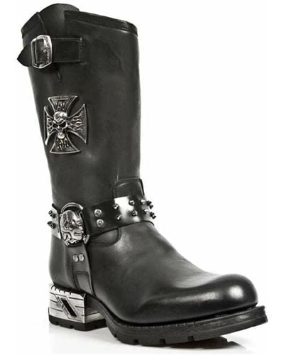 New Rock Men's Leather Gothic Cowboy Boots- Mr030-s1 - Black