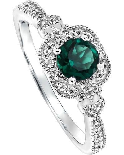 Created Brilliance Harper White Gold Lab Grown Diamond & Created Emerald Vintage Inspired Ring - Metallic