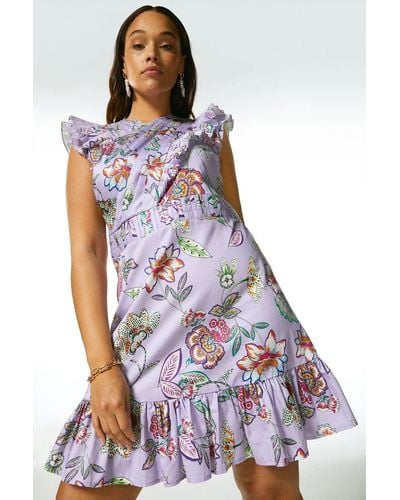 Karen Millen Plus Size Batik Cotton Poplin Twist Neck Dress - Purple