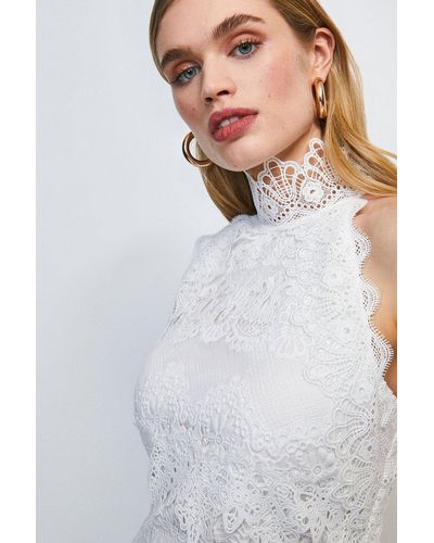Karen Millen Lace Applique Halter Midi Dress - White