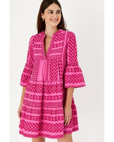 Accessorize Jacquard Flute Sleeve Dress - Pink