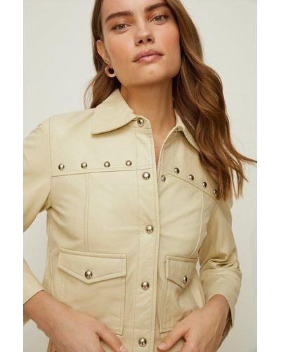 Oasis Ivory Studded Leather Jacket - Natural
