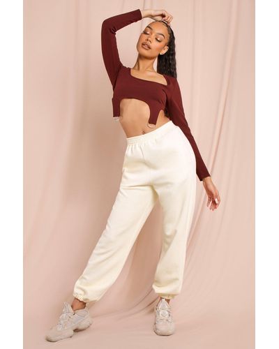 MissPap Long Sleeved Square Neck Harness Crop Top - Natural