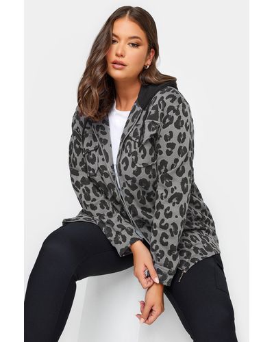 Yours Leopard Print Hooded Shacket - Grey