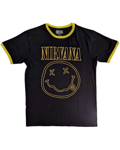 Nirvana Outline Happy Face T-shirt - Black