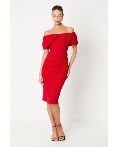 Coast Bardot Midi Pencil Dress - Red