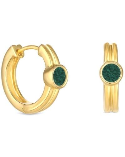 Simply Silver Sterling Silver 925 Gold Plated Emerald Hoop Earrings - Blue