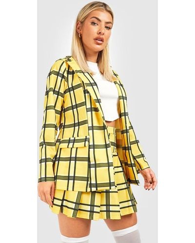 Boohoo Halloween Flannel Jersey Knit Blazer & Pleated Mini Skirt - Yellow