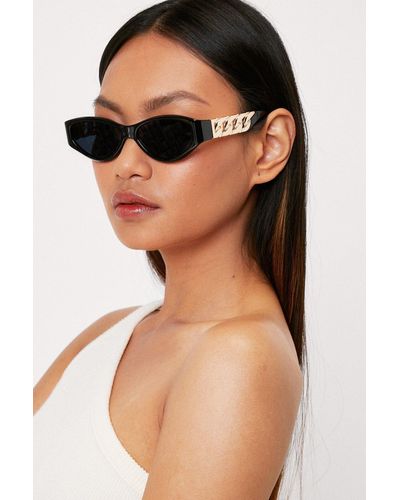 Nasty Gal Slim Cat Eye Curb Chain Detail Sunglasses - Black