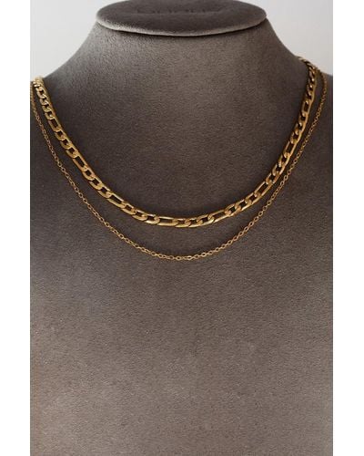 MUCHV Gold Dainty Layered Necklace With Figaro & Cable Chain - Grey