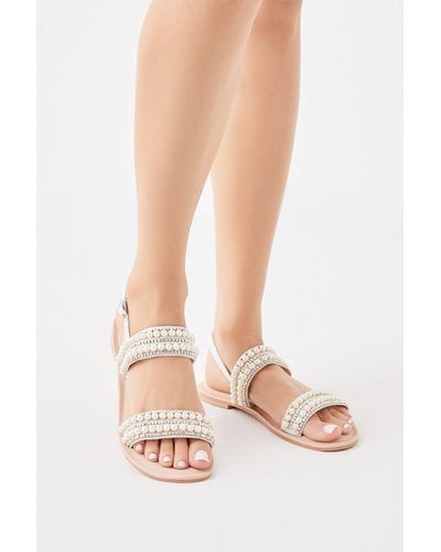 Wallis Leather Jessica Embellished Double Strap Flat Sandals - Pink