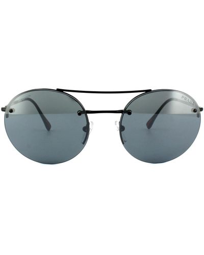 Prada Round Black Light Grey Black Mirror Sunglasses