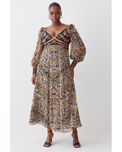 Karen Millen Plus Size Baroque Embroidered And Bead Midi Dress - Multicolour