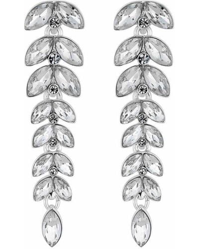 Mood Silver Crystal Leaf Drop Earrings - White