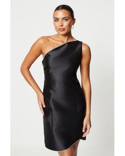 Coast One Shoulder Twill Mini Dress With Sequin Trim - Black