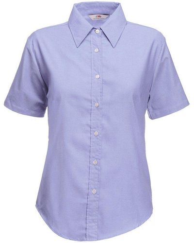Fruit Of The Loom Lady-fit Short Sleeve Oxford Shirt - Purple