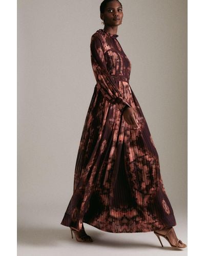 Karen Millen Tie Dye Woven Tape Detail Drama Maxi Dress - Brown