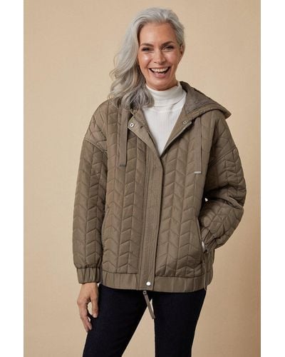 Wallis Quilted Hooded Bomber Jacket - Brown