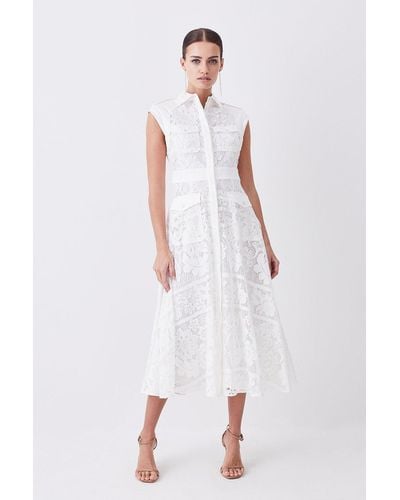 Karen Millen Lydia Millen Petite Lace Military Mix Woven Midi Dress - White