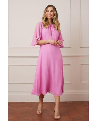 Wallis Cape Sleeve Midi Dress - Pink