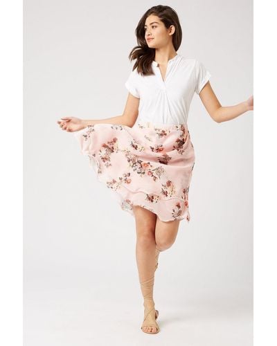 James Lakeland Floral Midi Wave Hem Skirt - Natural