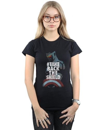 Marvel Captain America Sam Wilson Take Back The Shield Cotton T-shirt - Black