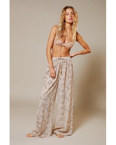 Warehouse Georgette Animal Foil Wide Leg Trousers - Natural