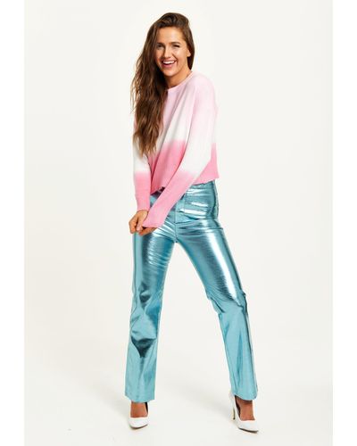Liquorish Ombre Pattern Jumper In Pink And White - Blue