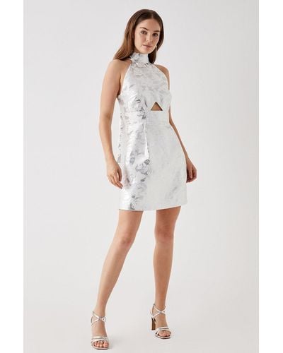 Debut London Silver Rose Jacquard Mini Dress - Metallic
