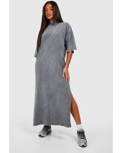 Boohoo Acid Wash Oversized Midaxi T-shirt Dress - Grey