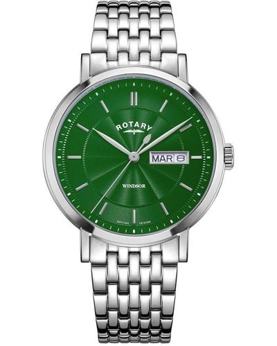 Rotary Windsor Stainless Steel Classic Analogue Quartz Watch - Gb05420/24 - Green