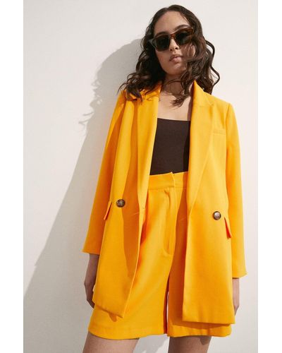 Warehouse Petite Relaxed Double Breasted Blazer - Yellow