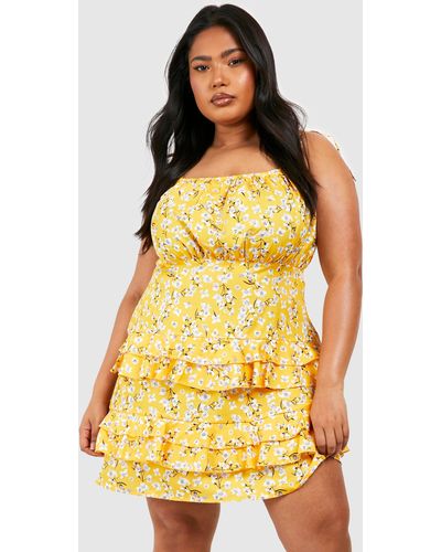 Boohoo Plus Ditsy Floral Sundress - Yellow