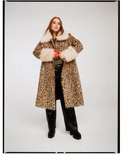 Nasty Gal Plus Size Premium Wool Blend Animal Swing Coat - White
