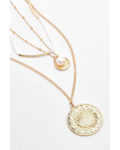 Boohoo Coin And Pearl Layered Necklace - Metallic