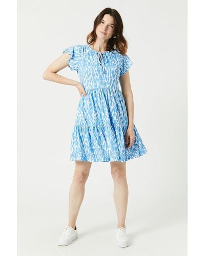 MAINE Blue Abstract Mini Dress With Pockets