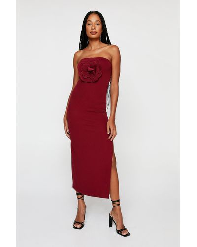 Nasty Gal Corsage Detail Bandeau Midaxi Dress - Red